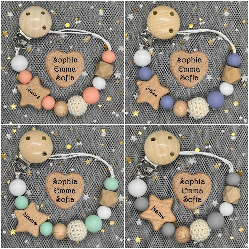 Baby Pacifier Clip - 새로운 맞춤 이름 수제 개인화 너도밤나무