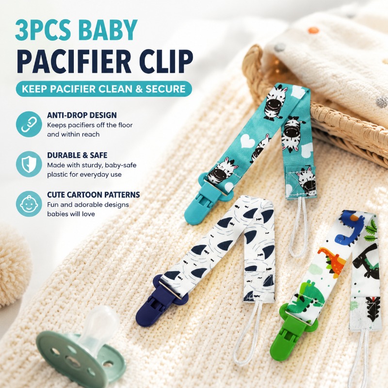 Baby Pacifier Clip - 만화 패턴이 있는 3PCS 아기 젖꼭지