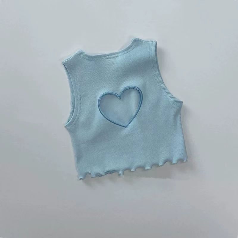 여아용 귀여운 할로우 하트 핑크 블루 조끼, 유아 패션 - Baby Products Korea 리뷰 및 가격